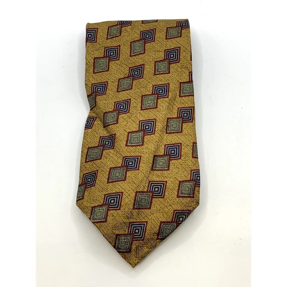CALVIN KLEIN Men's Vintage 90's Geometric Yellow Silk USA Regular Tie OS